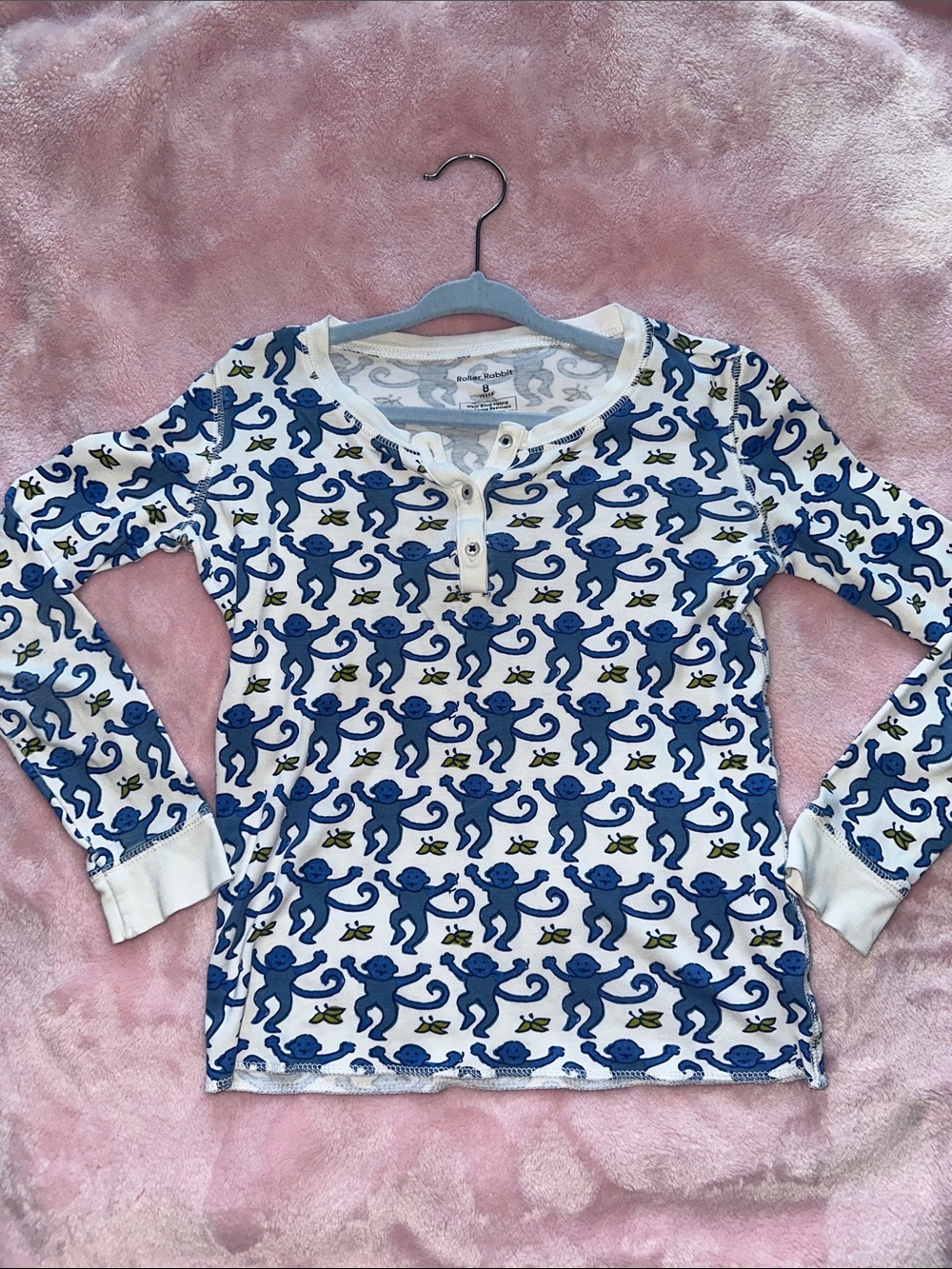Roller rabbit Long-Sleeve Henley with Blue Monkey Print 8